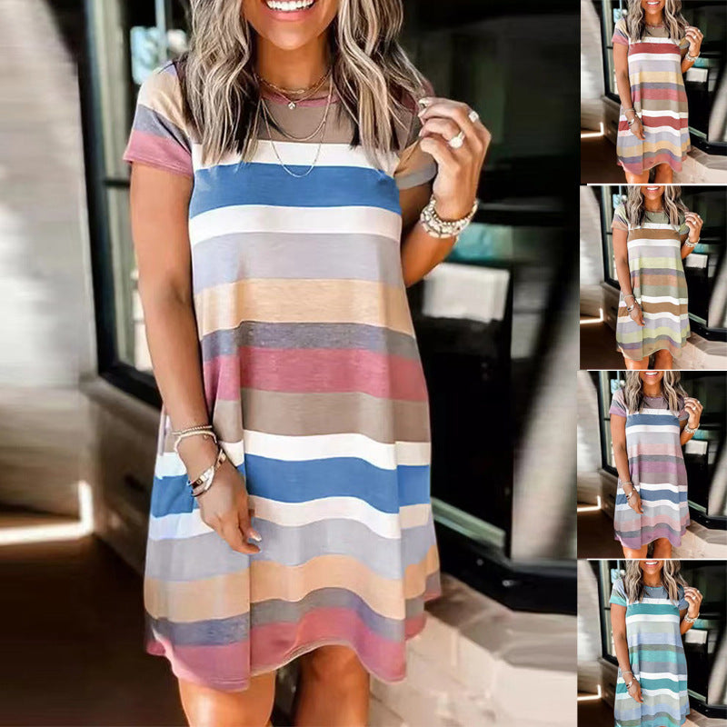 Dames Loisirs Rayé Flottant Robe Chic und Stil