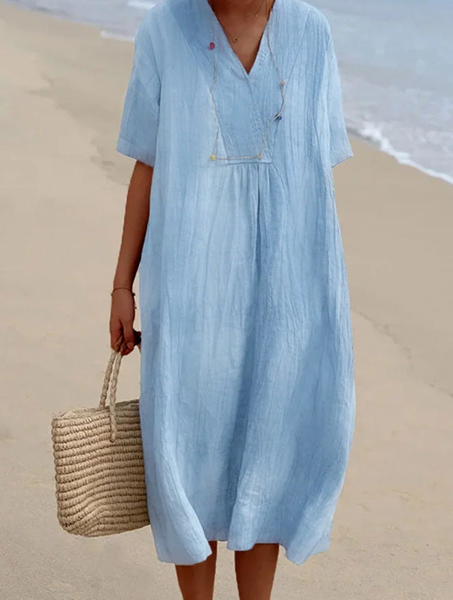 Robe longue décontractée pour femmes à col en V et coupe généreuse Chic und Stil
