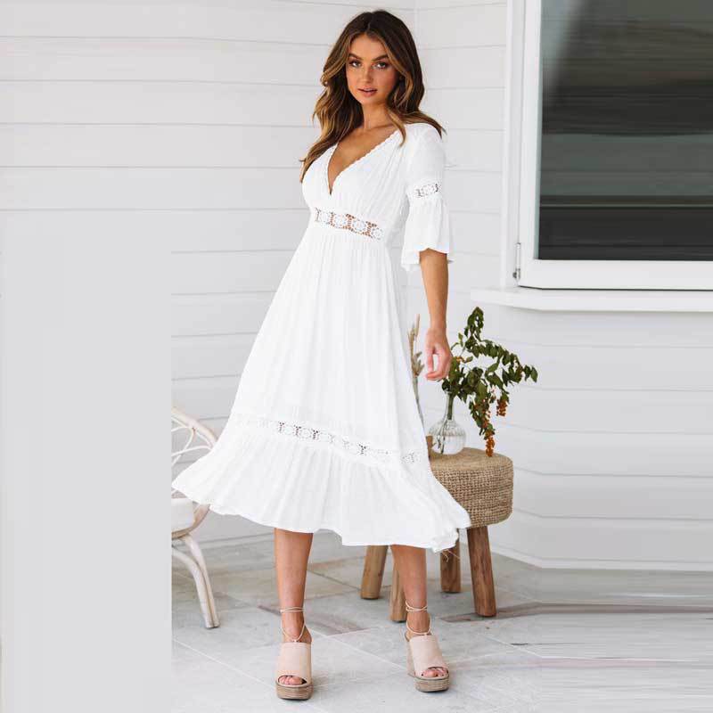 Robe midi boho chic en dentelle pour dames Chic und Stil
