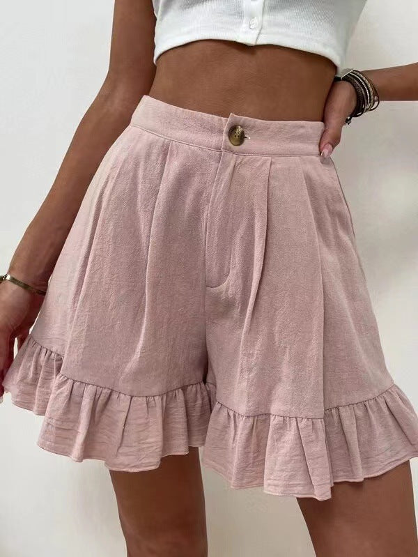 Shorts à volants pour femmes avec taille élastique et poches latérales Chic und Stil