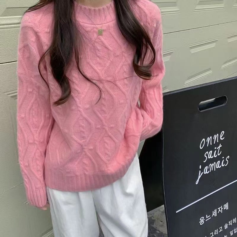 Pull en grosse maille confortable pour femmes avec motif en torsades et grands bords Chic und Stil