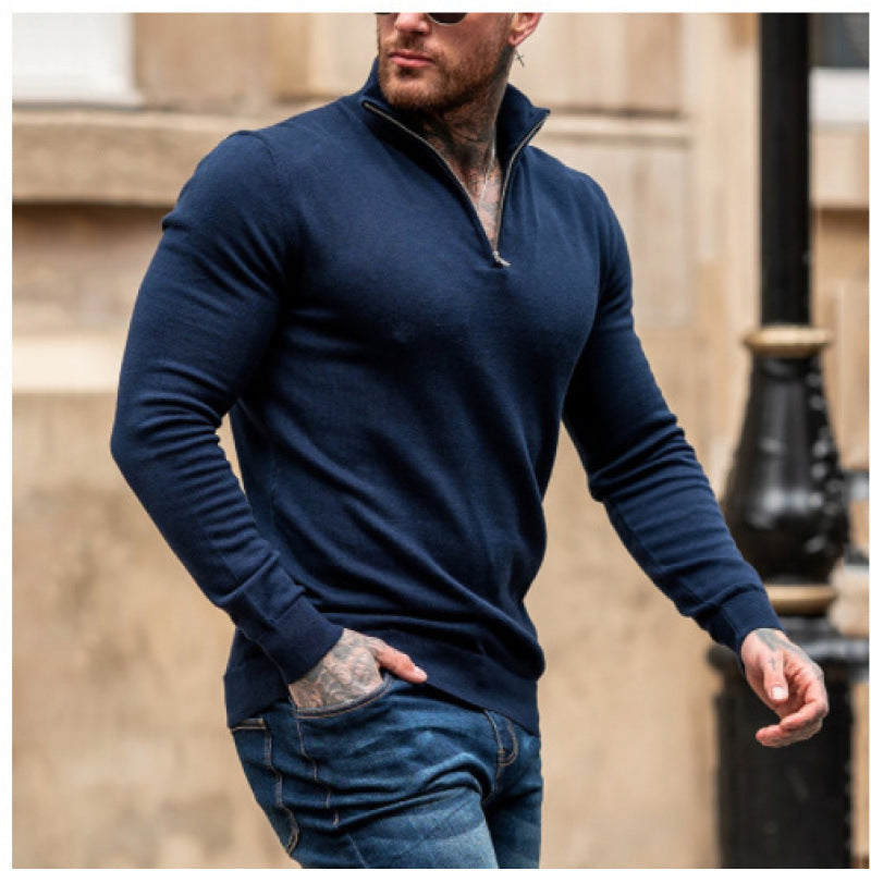 Pull en col roulé pour hommes avec zip court et texture fine Chic und Stil