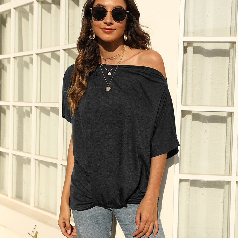 Women's off-shoulder t-shirt with relaxed fit and trendy knot detail Chic und Stil