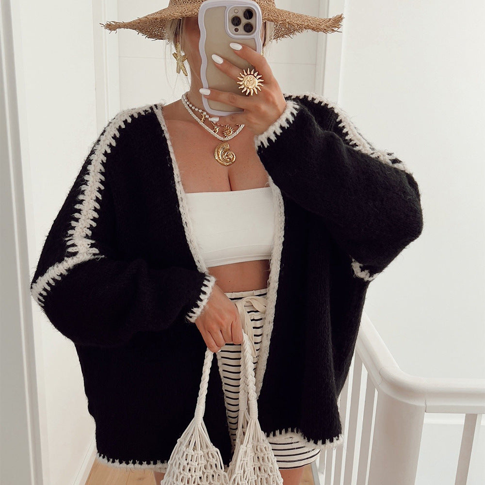 Cardigan en tricot décontracté pour femmes avec des détails de contraste attrayants Chic und Stil