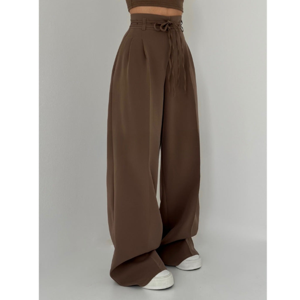 Pantalon chino ample pour femmes avec taille haute et cordon de serrage ajustable Chic und Stil