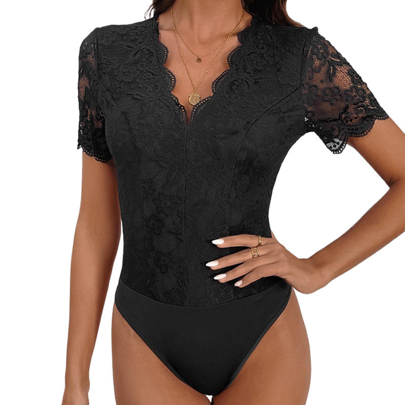 Dames body élégant en dentelle à vagues Chic und Stil