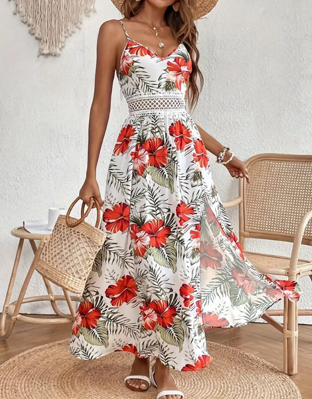Robe maxi imprimée tropicale pour femmes Chic und Stil