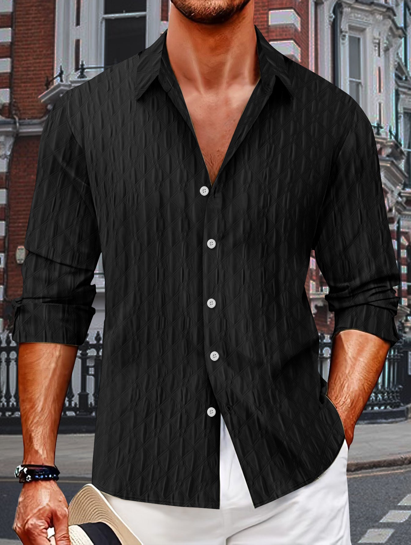 Chemise à manches longues structurée pour hommes avec fermeture à boutons Chic und Stil