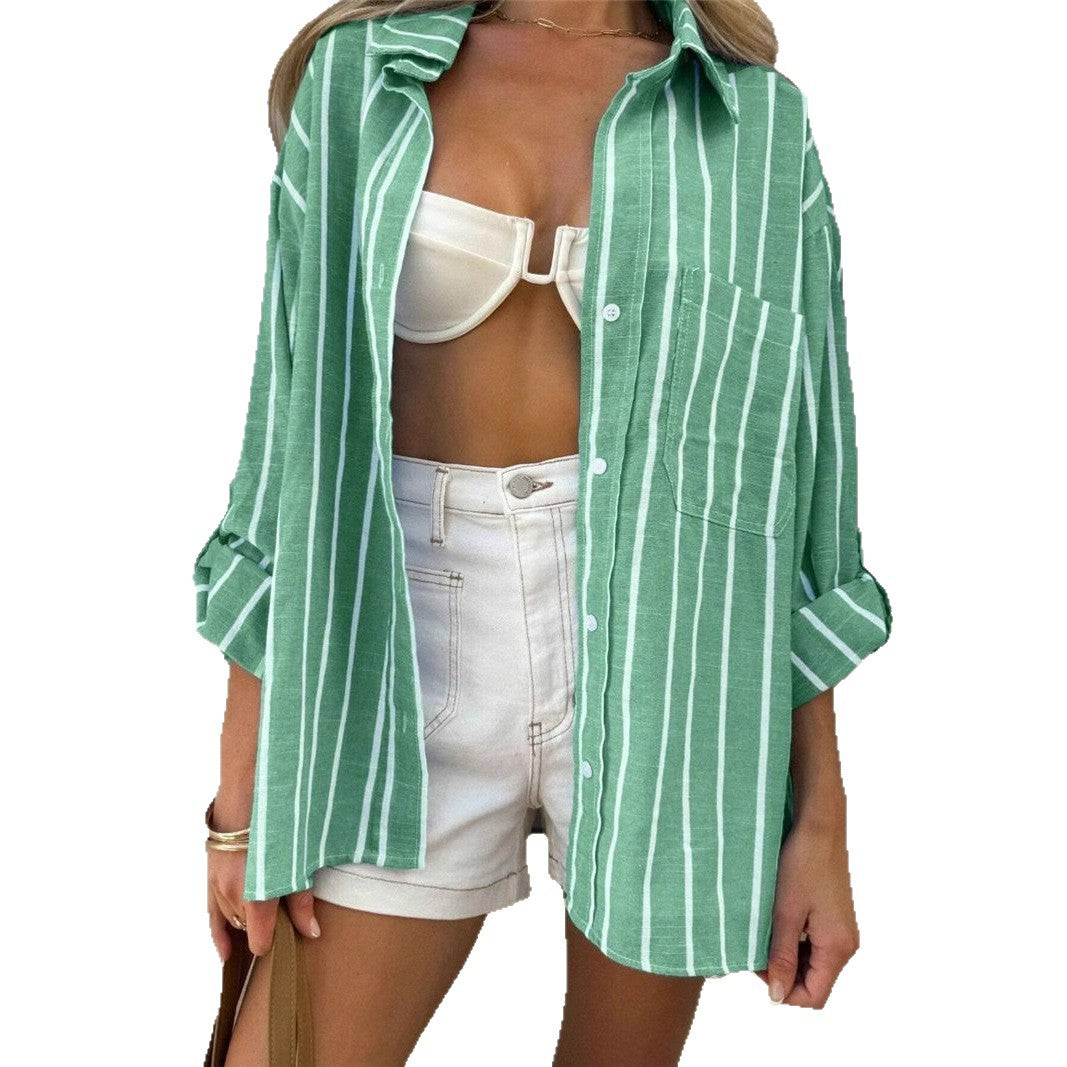 Blouse en tricot décontractée pour femmes avec un look rayé tendance et poche poitrine Chic und Stil