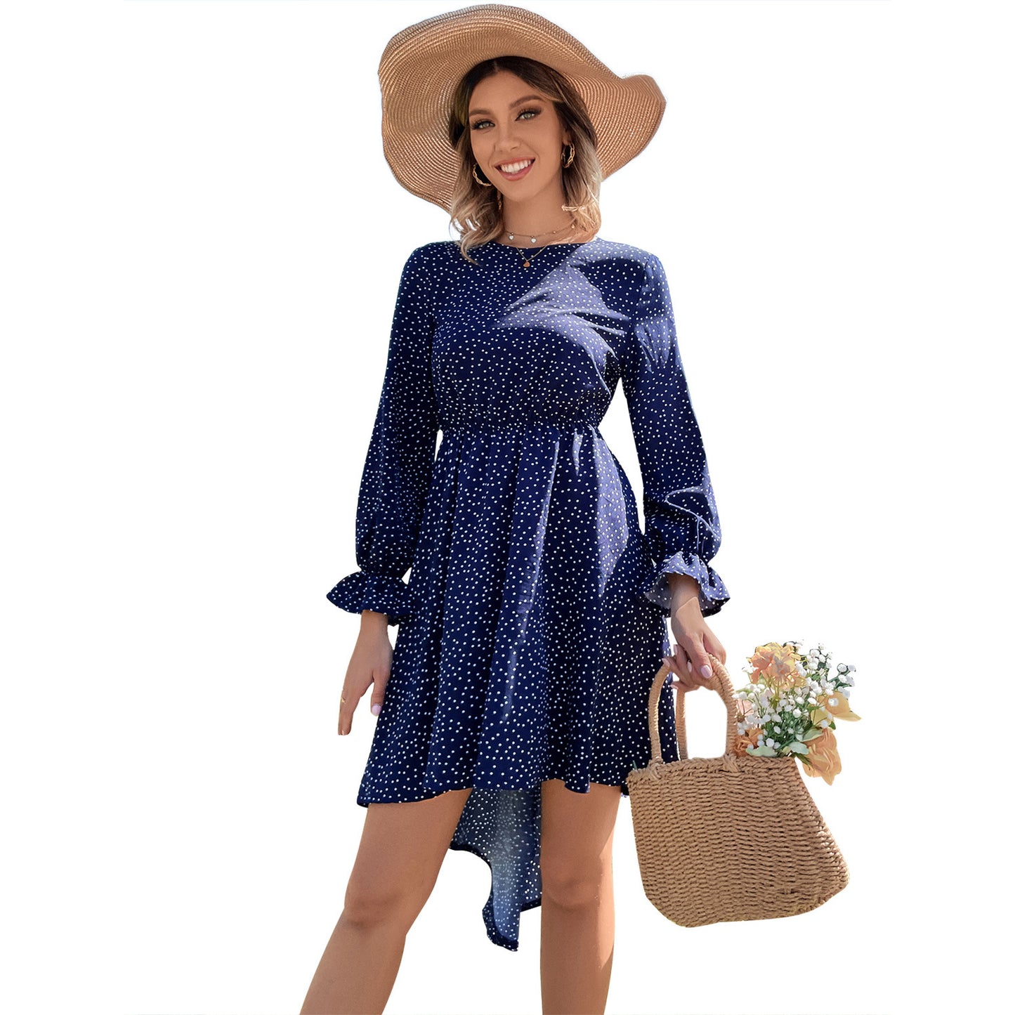 Robe mini femme avec ourlet asymétrique et manches bouffantes Chic und Stil