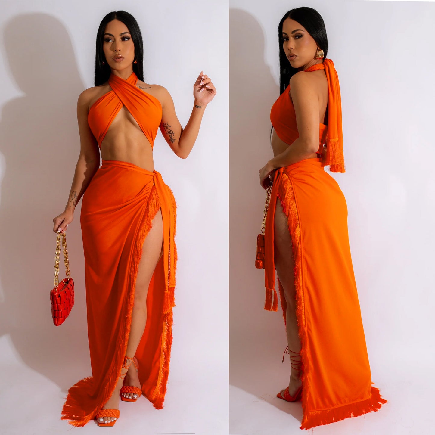 Women's Halter Neck Maxi Dress with High Slit Chic and Style