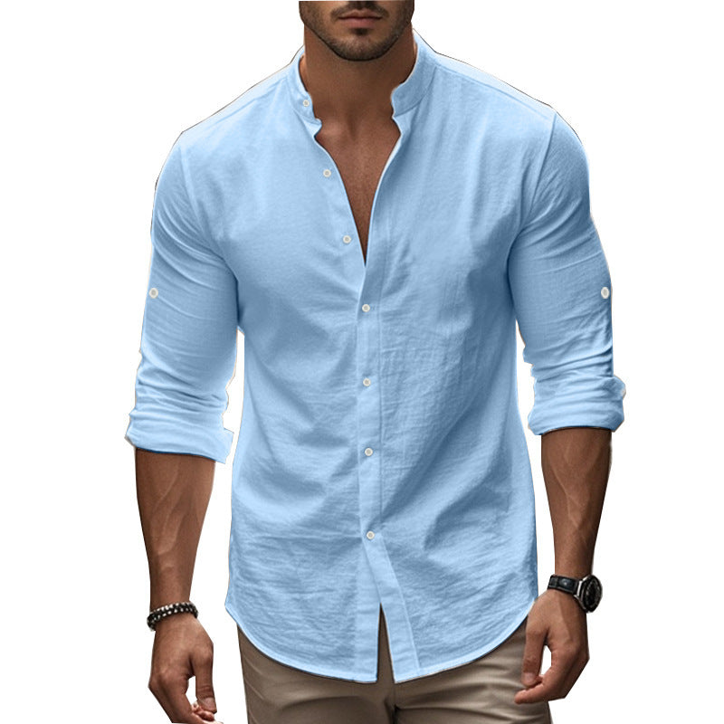 Chemise élégante à manches longues pour hommes avec col montant moderne et détails pratiques en boutons Chic und Stil
