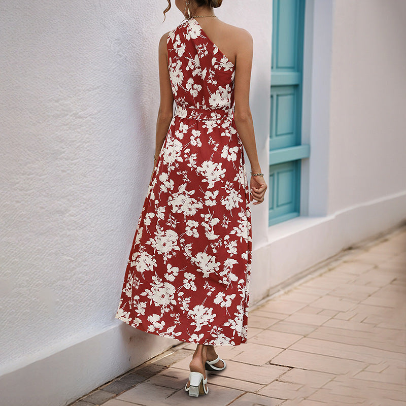 Robe maxi à une épaule floral pour dames Chic und Stil