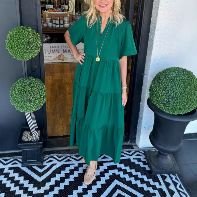 Robe maxi à manches longues pour femme avec décolleté en V et détail volant Chic und Stil