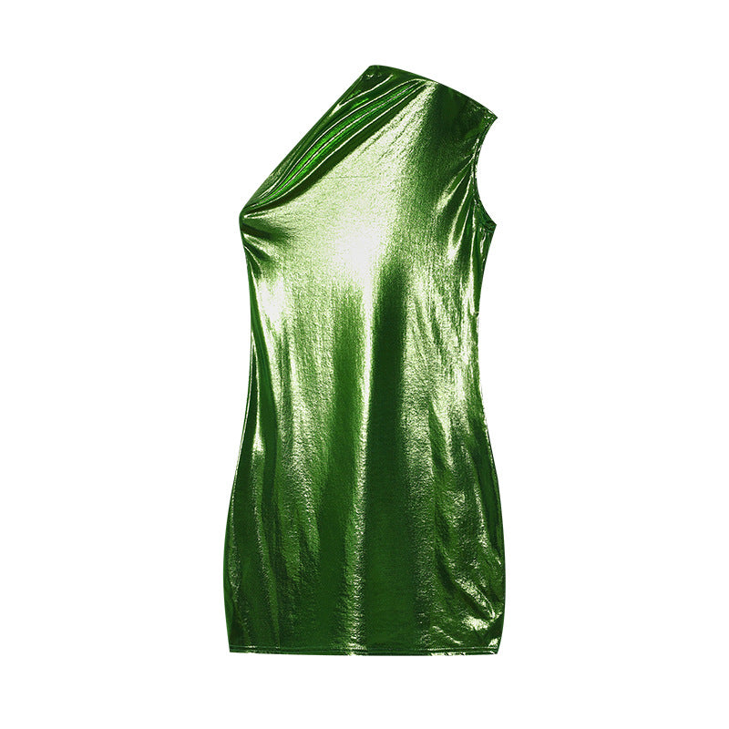 Chic and Stylish Women's Metallic Asymmetric Shift Dress