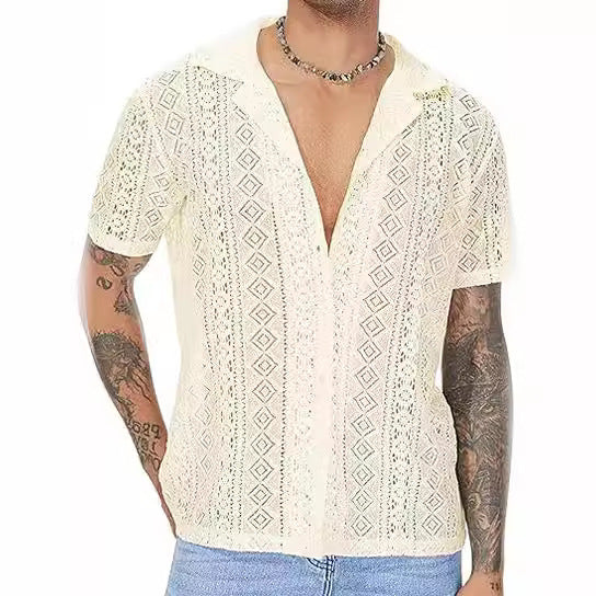Chemise courte à manches courtes pour hommes avec motif en crochet structuré Chic und Stil