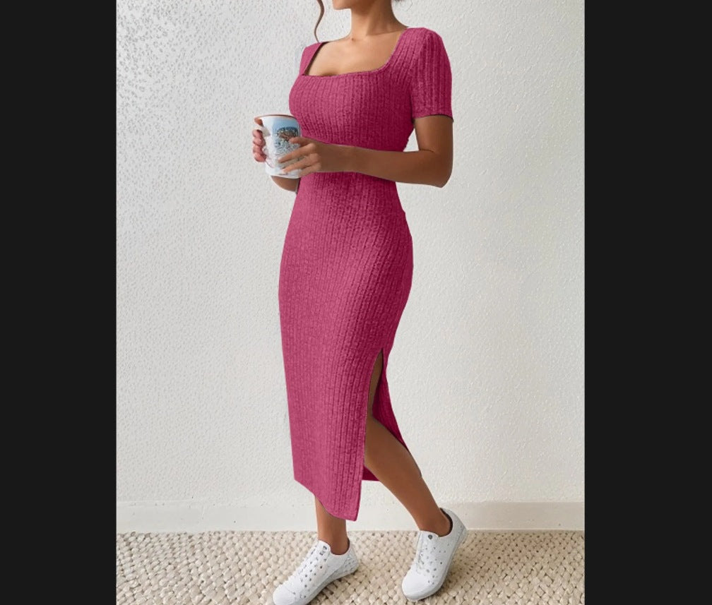 Robe maxi ajustée pour femmes avec fentes latérales et matériau élastique Chic und Stil