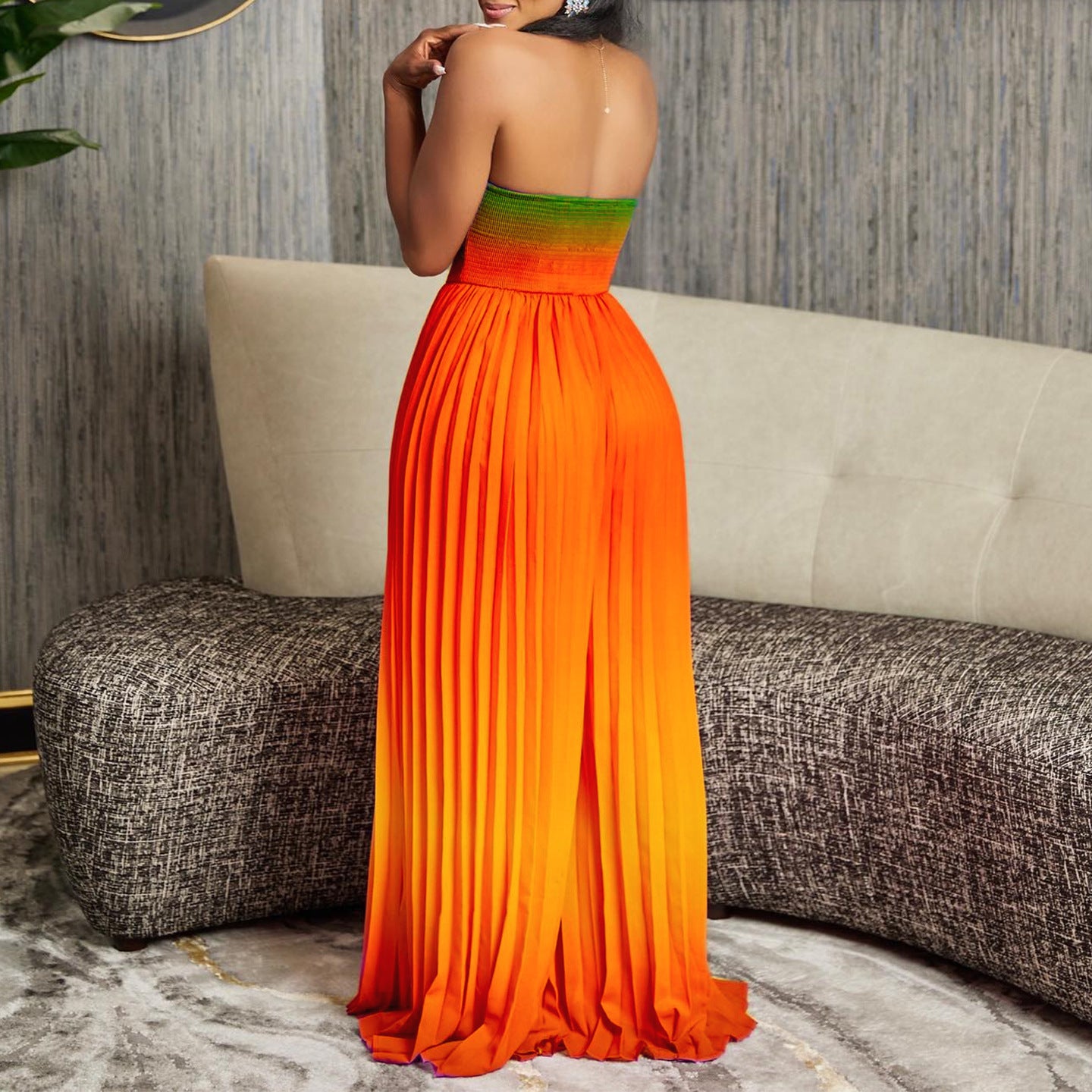 Robe maxi sans bretelles pour dames avec des détails plissés Chic und Stil