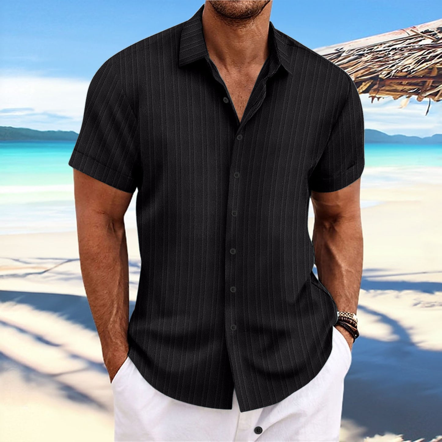 Chemise décontractée à manches courtes à rayures pour hommes Chic und Stil