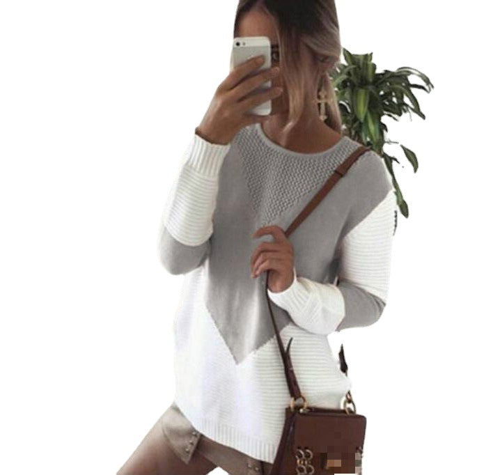 Pull femme tendance avec décolleté en V structuré et blocs de couleurs modernes Chic und Stil
