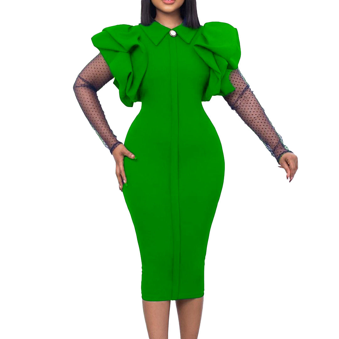 Robe fourreau pour dames avec des manches bouffantes et des inserts à pois Chic und Stil