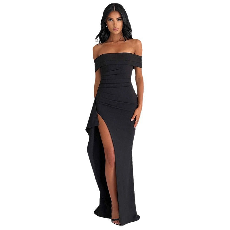 Robe de soirée chic et élégante avec décolleté off-shoulder et fente pour femmes Chic und Stil