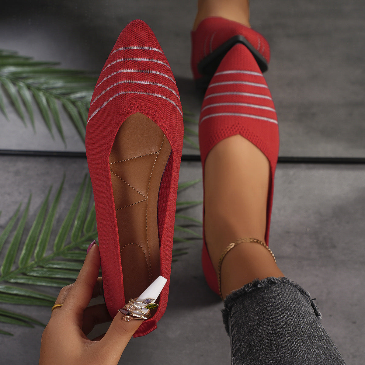Dames ballerines en tricot à rayures Chic und Stil