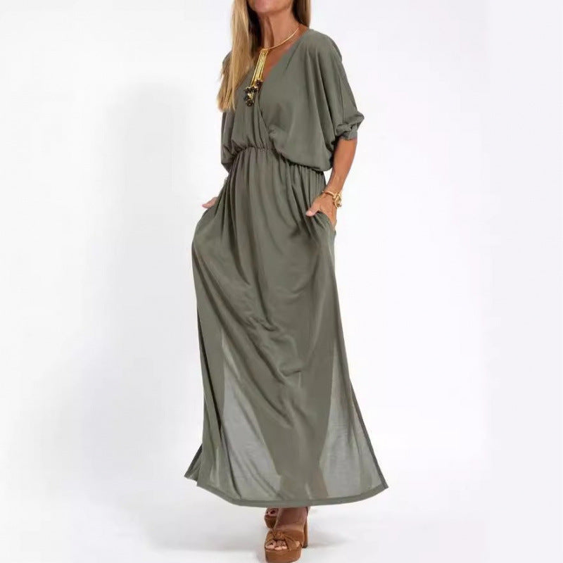 Robe maxi décontractée pour femmes avec décolleté en V et fentes latérales Chic und Stil