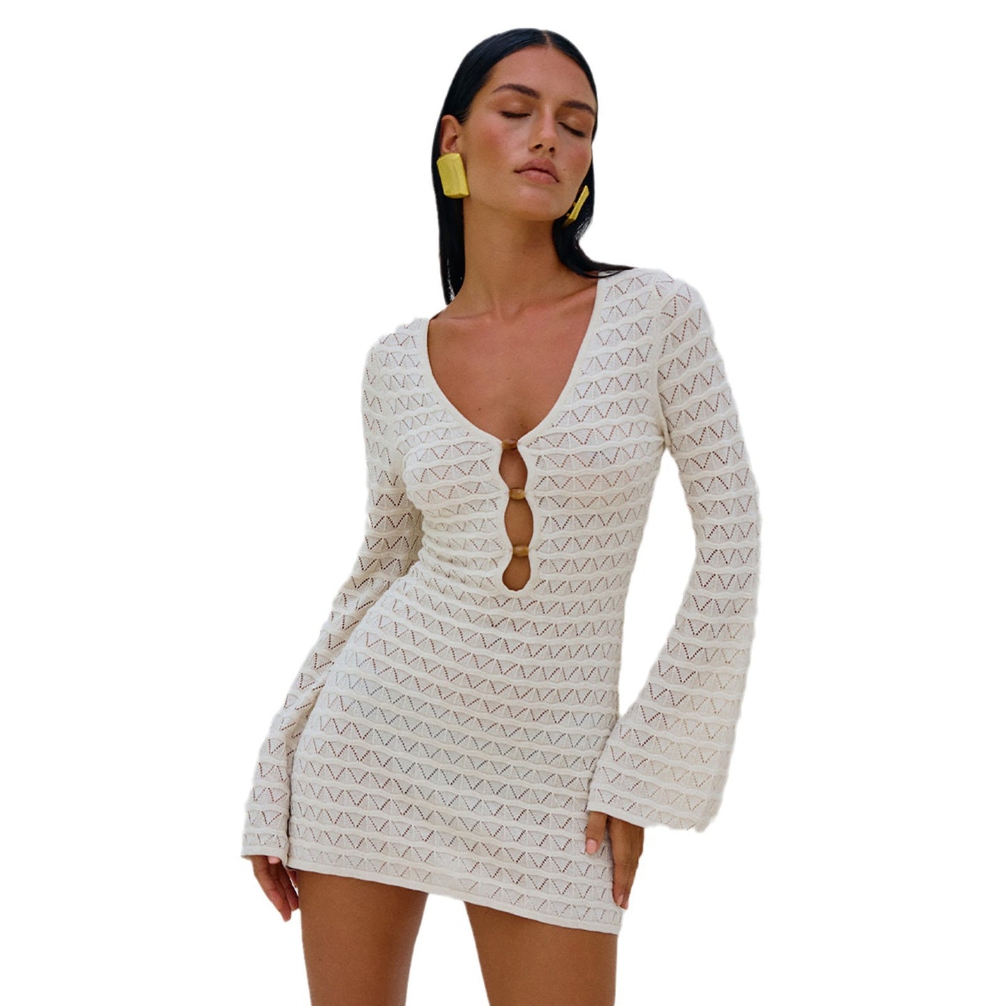 Robe mini ajustée pour femmes avec décolleté plongeant et manches évasées Chic und Stil