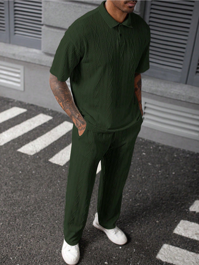 Hommes Ensemble polo en tricot câblé confortable et pantalon Chic und Stil