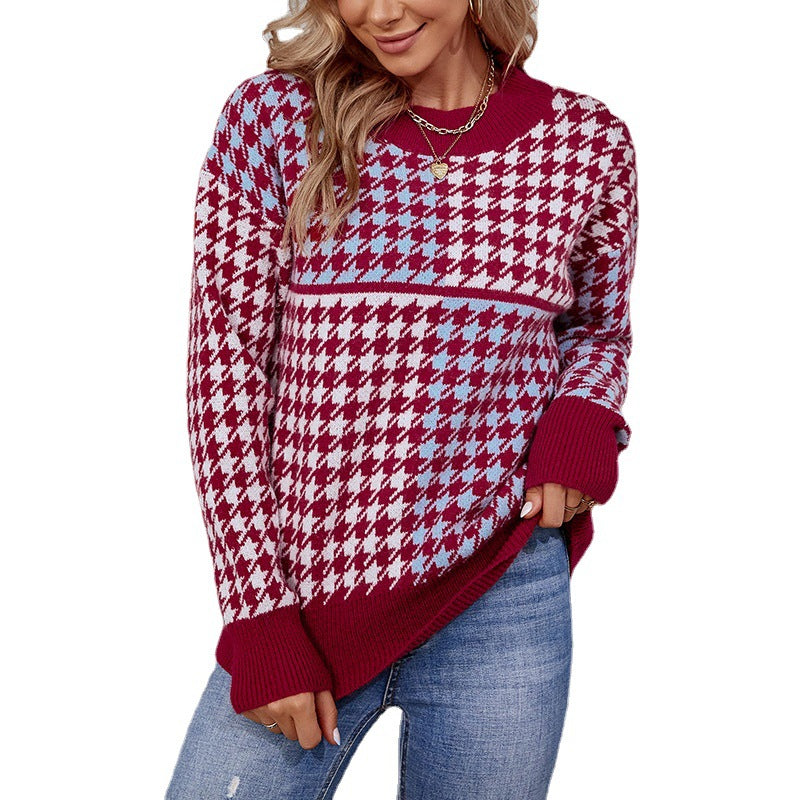 Femme pull en tricot douillet avec un motif à carreaux tendance et une coupe ample Chic und Stil
