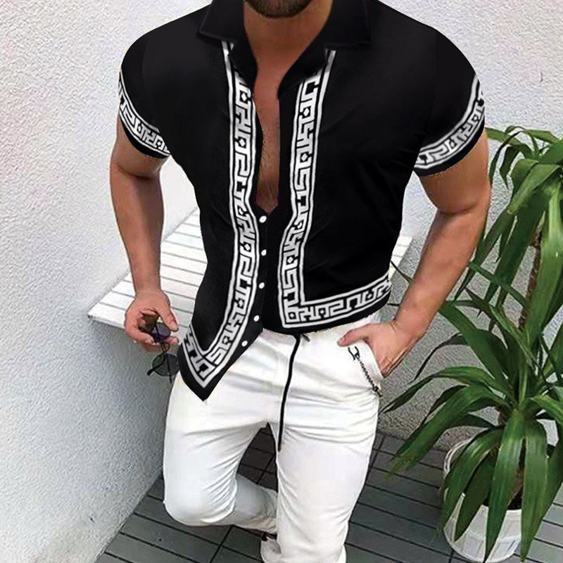 Chemise à manches courtes géométrique à boutons Chic und Stil