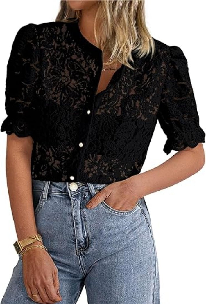 Blouse à superposition en dentelle pour femmes Chic und Stil