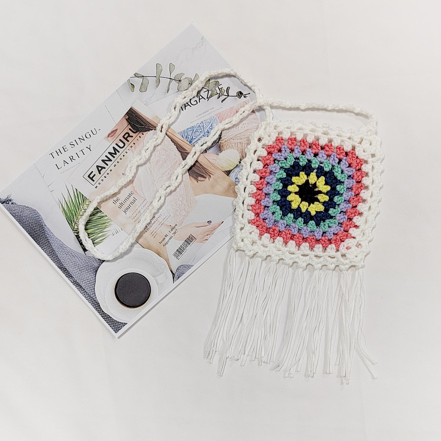 Sac à bandoulière à pompons en crochet pour femmes Chic und Stil