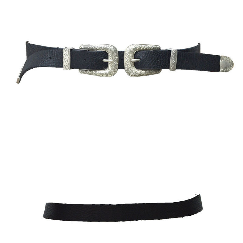 Ceinture à double boucle et design texturé pour femme Chic und Stil