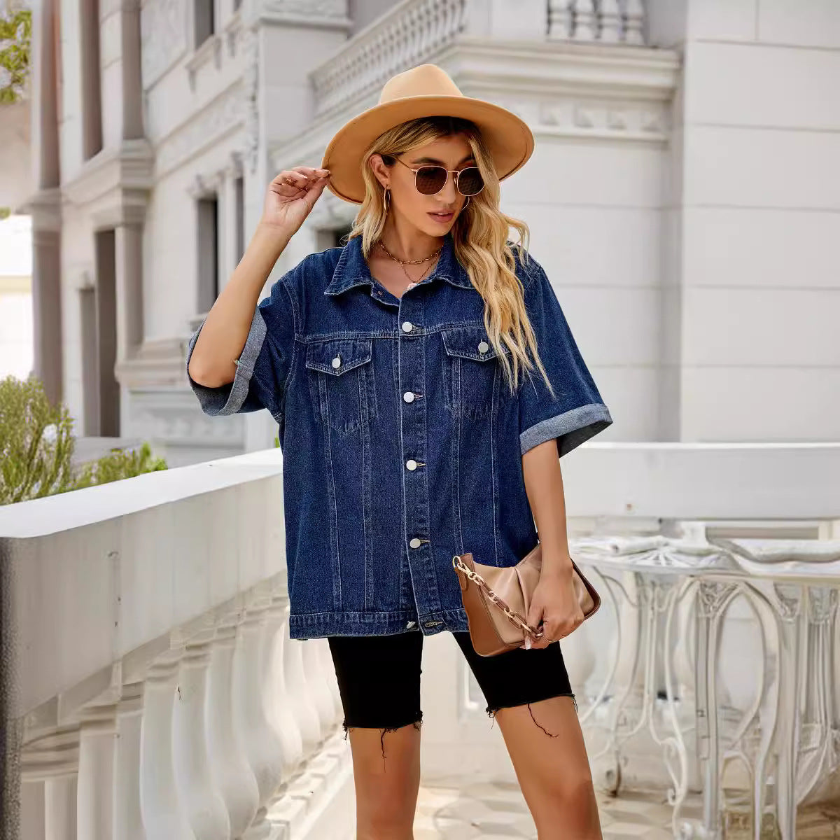 Veste en denim surdimensionnée décontractée pour femmes avec des manches contrastées Chic und Stil