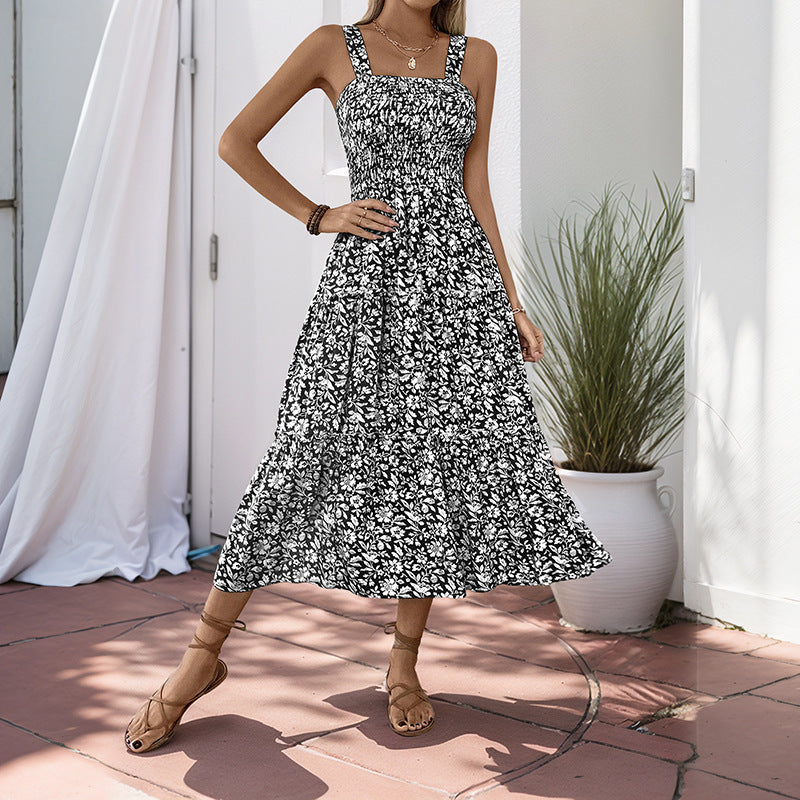 Robe Maxi Smockée à Imprimé Floral pour Femme Chic und Stil