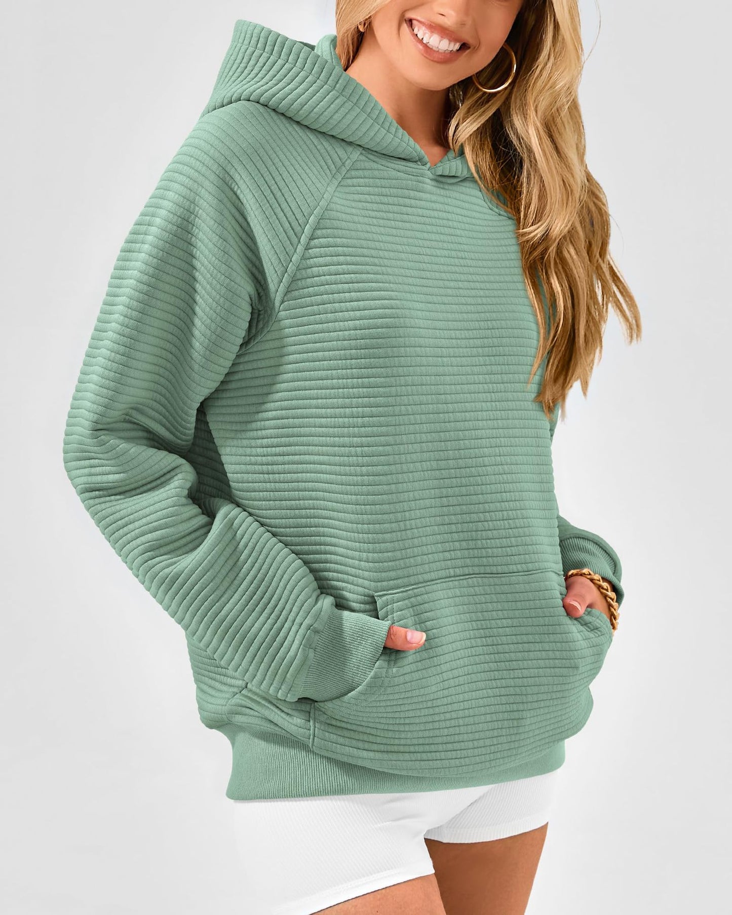 Pull en nid d'abeille douillet pour femmes avec capuche et poche kangourou Chic und Stil