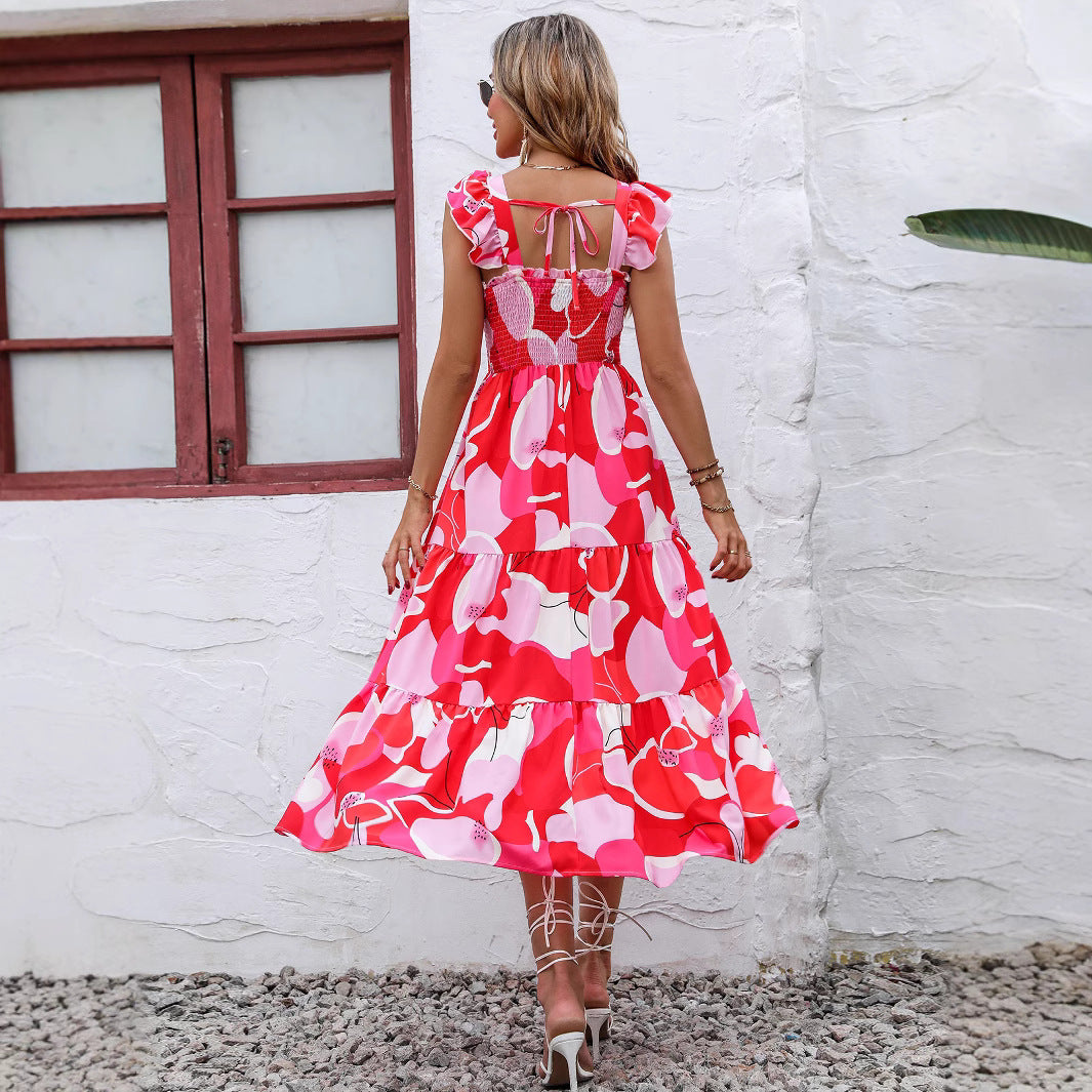 Robe maxi femme avec des détails en volants et un design floral tendance Chic und Stil