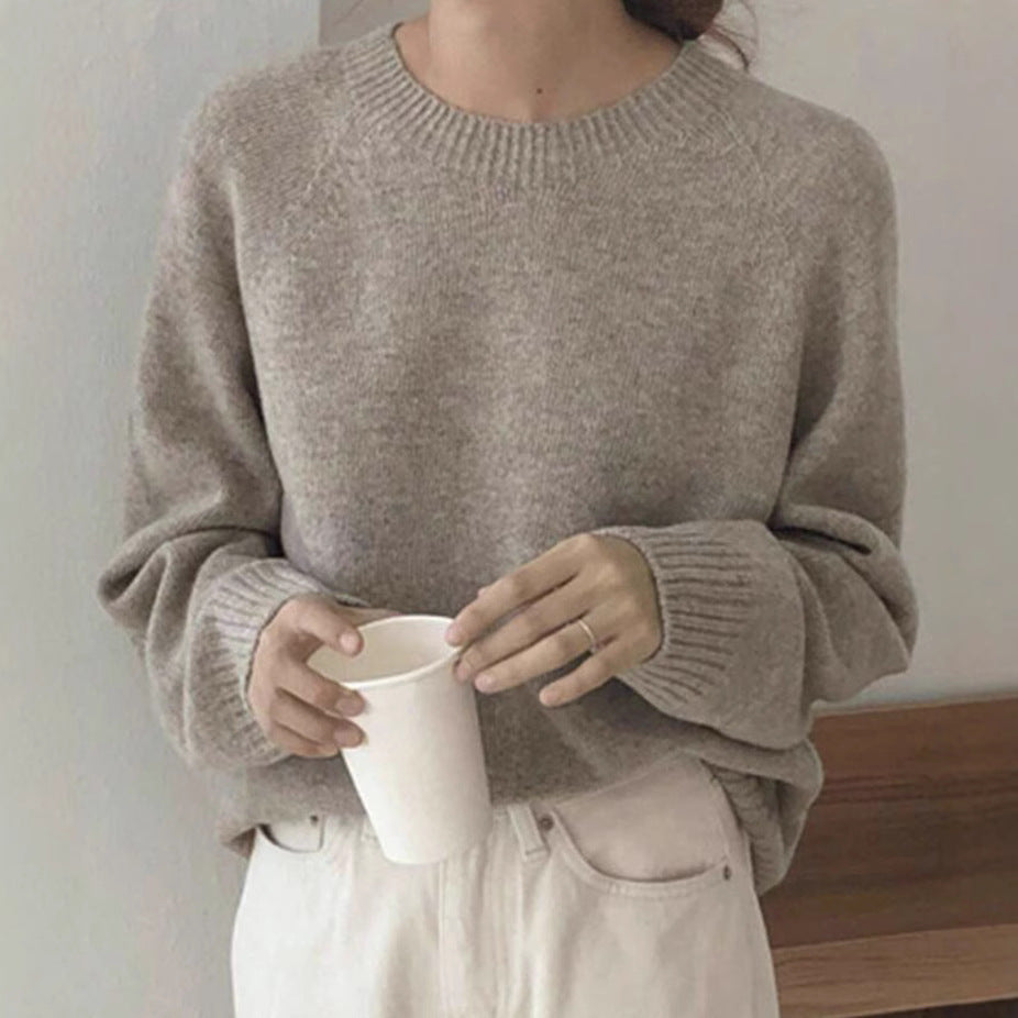 Dames Pull confortable à col rond en tissu de haute qualité Chic und Stil