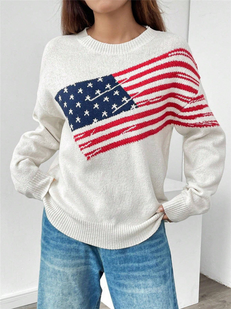 Pull en tricot pour femmes avec motif de drapeau et coupe décontractée Chic und Stil