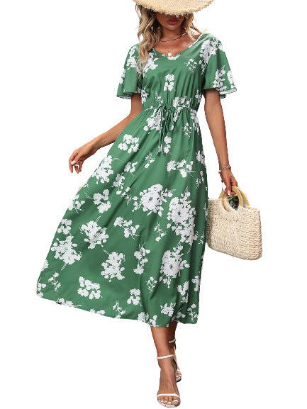 Robe maxi décontractée pour femmes avec motif floral et taille élastique Chic und Stil