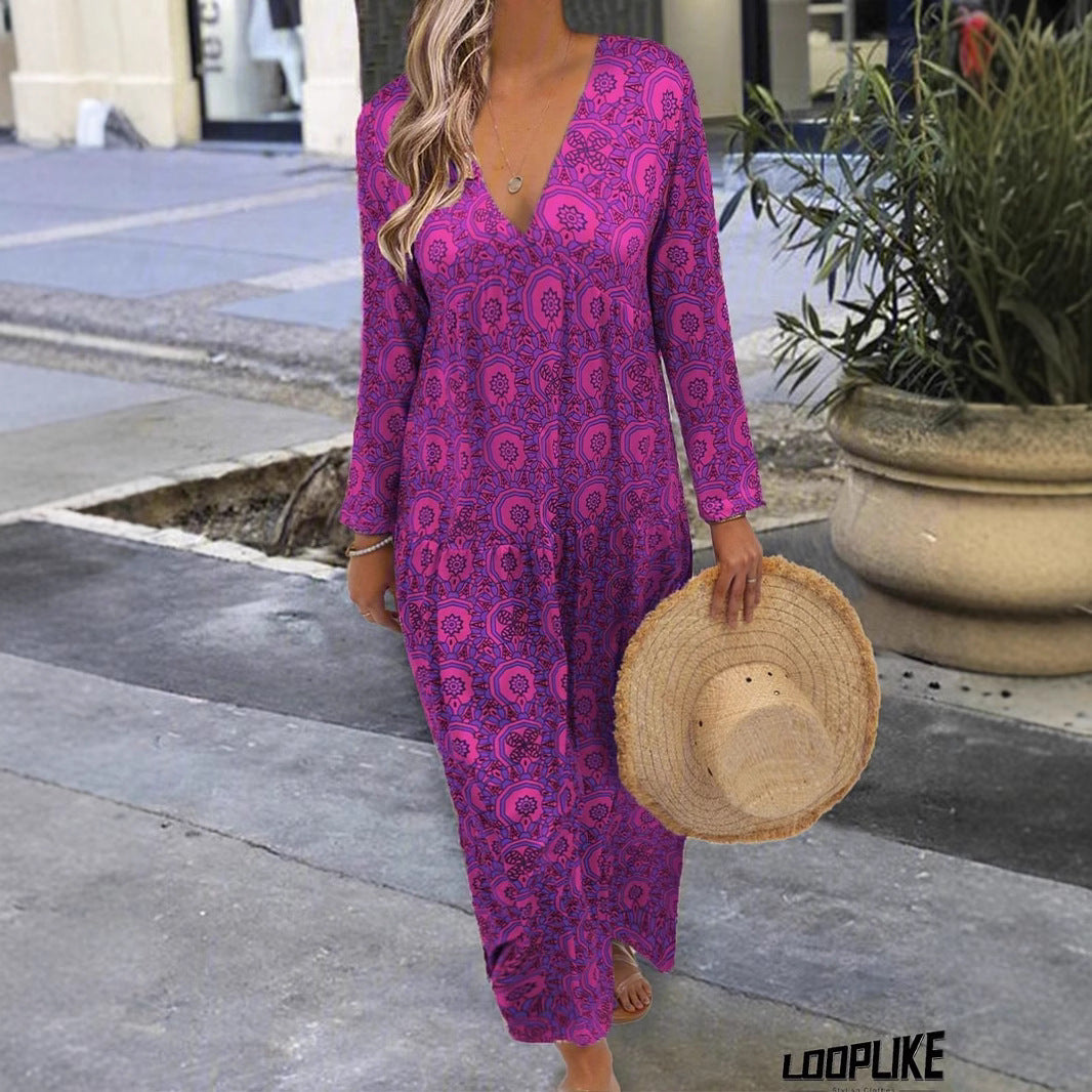 Robe maxi femme avec décolleté en V profond et motif floral Chic und Stil