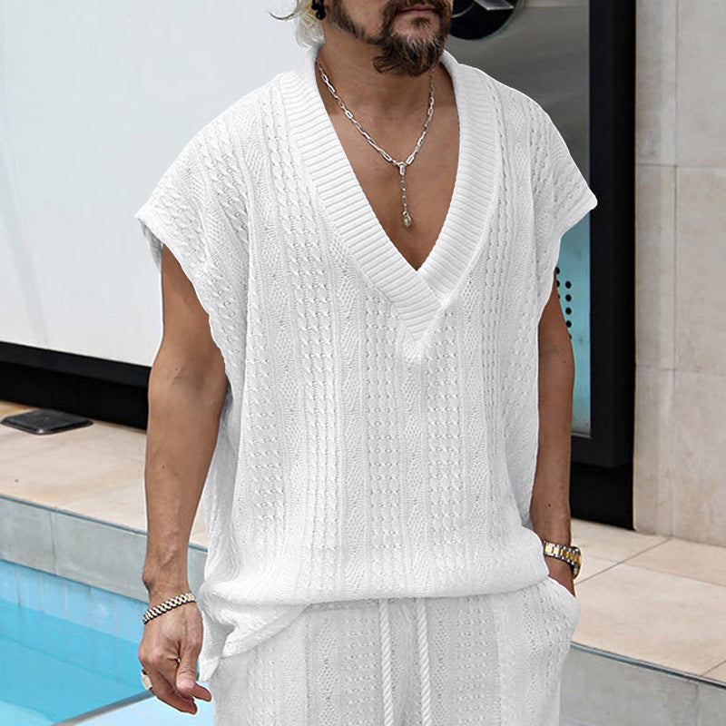 T-shirt en tricot décontracté pour hommes avec décolleté en V et coupe oversize Chic und Stil