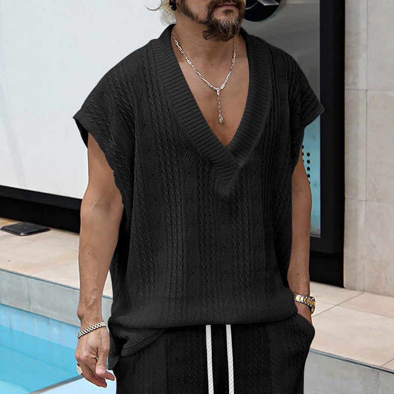 T-shirt en tricot décontracté pour hommes avec décolleté en V et coupe oversize Chic und Stil
