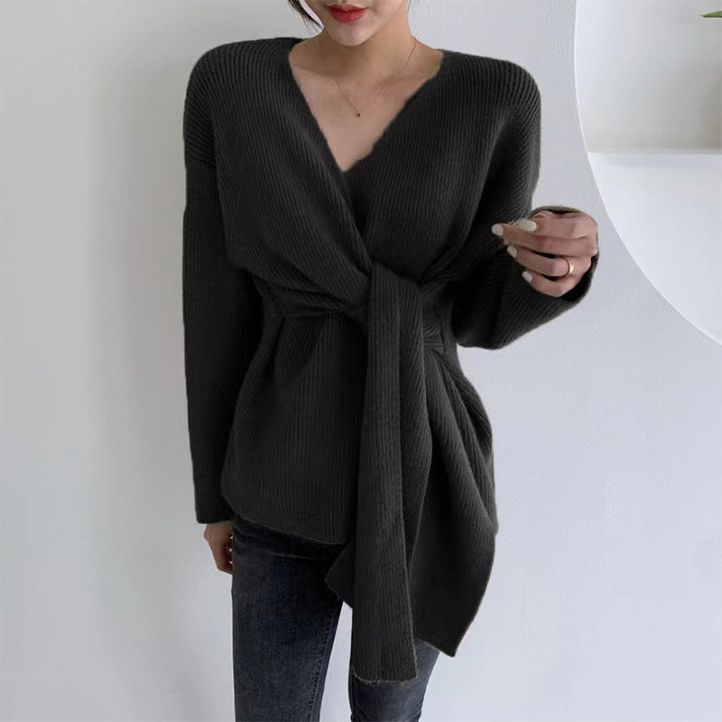 Pull-over enroulé pour femmes avec coupe décontractée et rubans à nouer tendance Chic und Stil