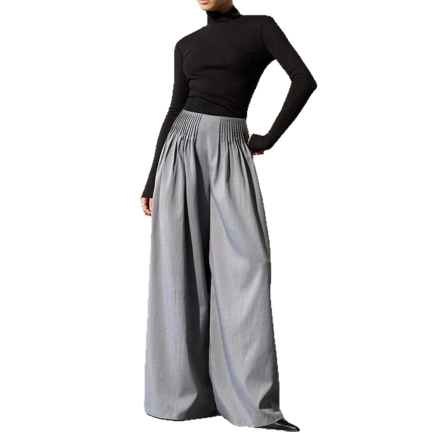 Ladies Elegant Wide Fabric Pants with High Waist and Harmonious Draping Chic and Style