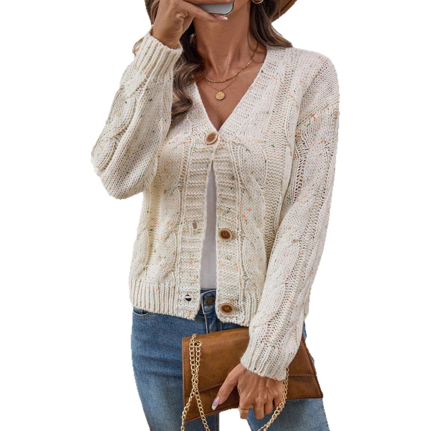Dame cardigan avec motif en torsades et encolure ornée de boutons Chic und Stil