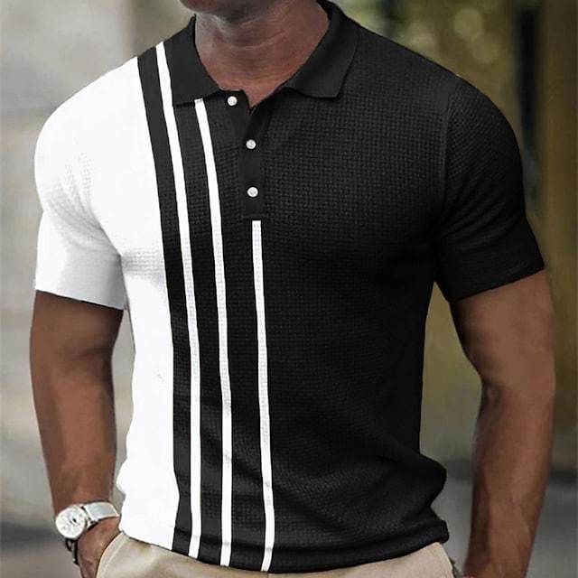 Hommes Polo Performance Texturé à Manches Courtes Chic und Stil