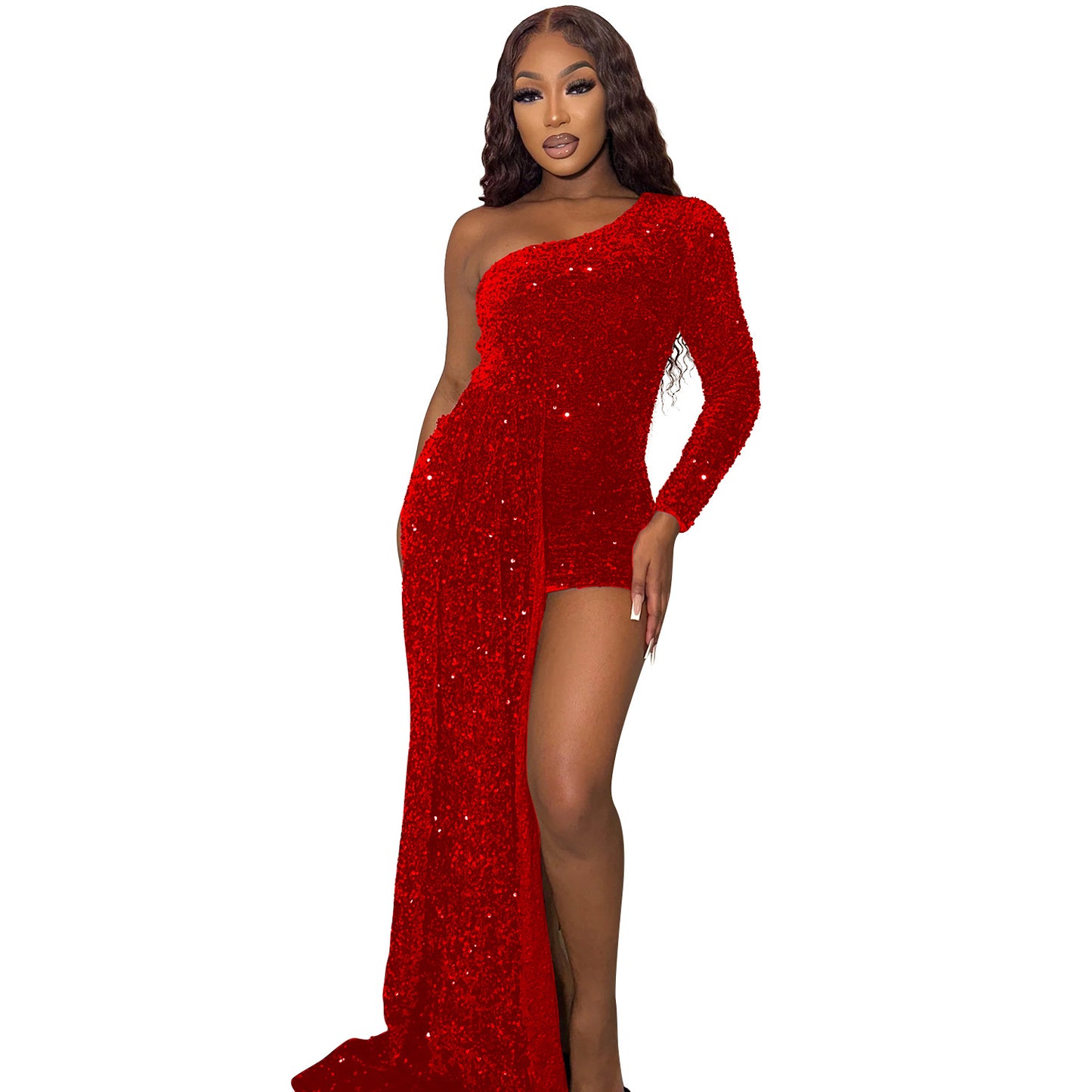Robe de soirée à paillettes à une épaule Chic und Stil